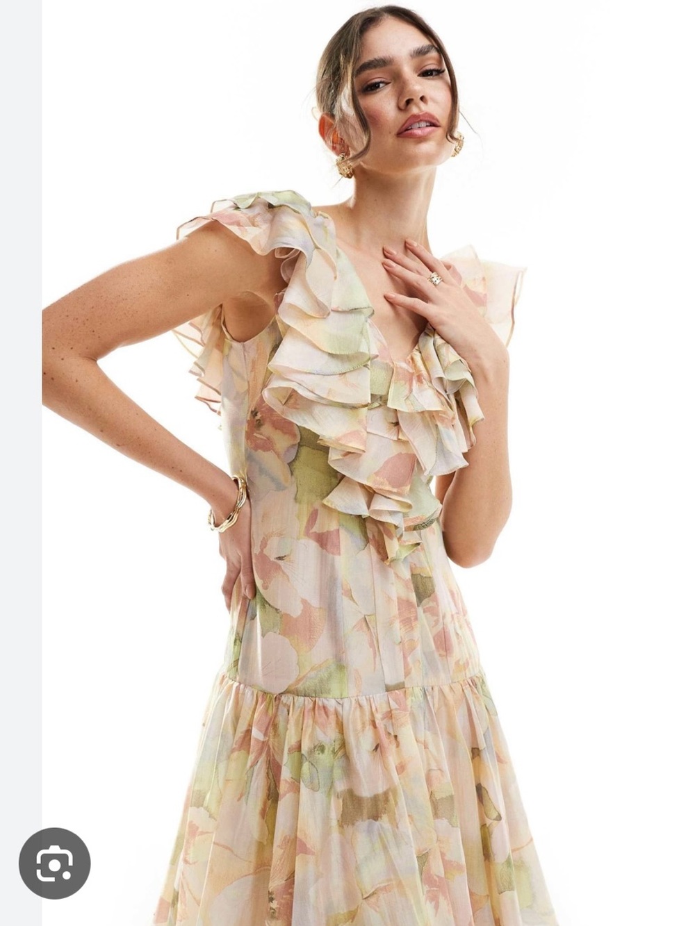 & Other Stories Pastel Floral Ruffle Maxi Dress watercolor-ruffle